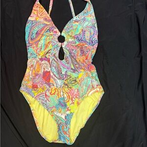 Bleu Rod Beattie Multicolor Paisley One-Piece Swimsuit - Yellow Lined